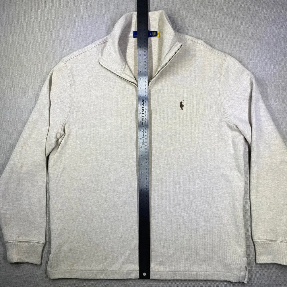Polo Ralph Lauren Mens Large 1/4 Zip Cotton Ribbed Pullover Oatmeal Heather